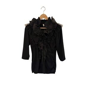 SHARON TANG Black‎ Ruffle Tulle Front Button Shirt Top Women's Size S